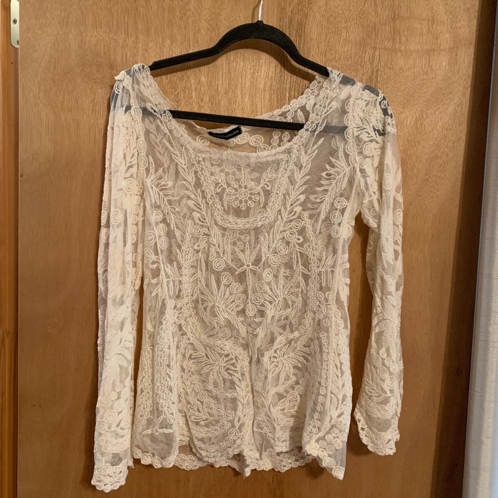 You Are Not Alone-Cream Embroidered Lace Blouse